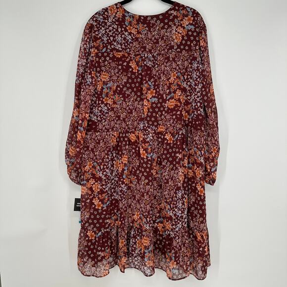 Sandra Darren Wine Floral Long Sleeve Surplice Bust New Dress Womens Plus Sz 16 - Picture 2 of 11